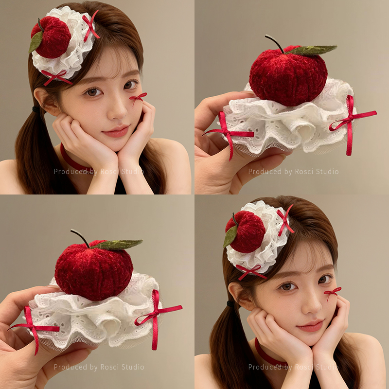 平安夜苹果蕾丝蛋糕发夹女鸭嘴夹子新年发饰圣诞节氛围感拍照头饰