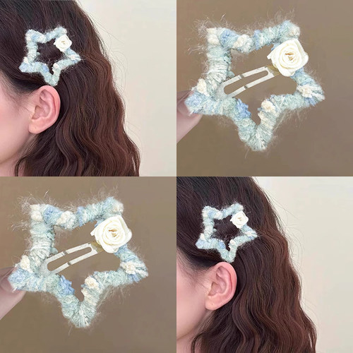 森系星星BB夹秋冬温柔刘海夹小清新高颜值毛线花朵前额侧边夹发卡