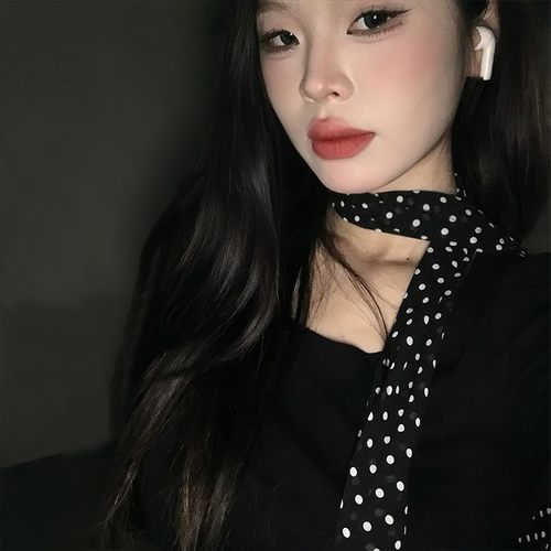 黑色波点长条丝巾女2025