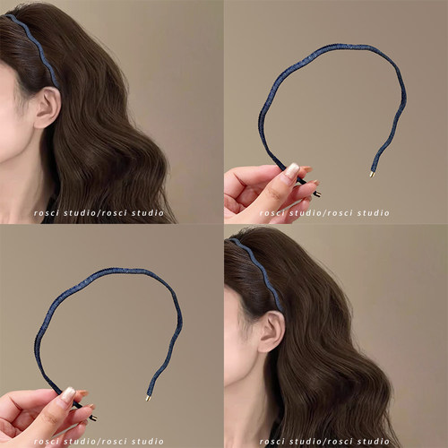 高级感牛仔波浪细长发箍2025新款气质头箍女简约百搭洗脸发卡头饰