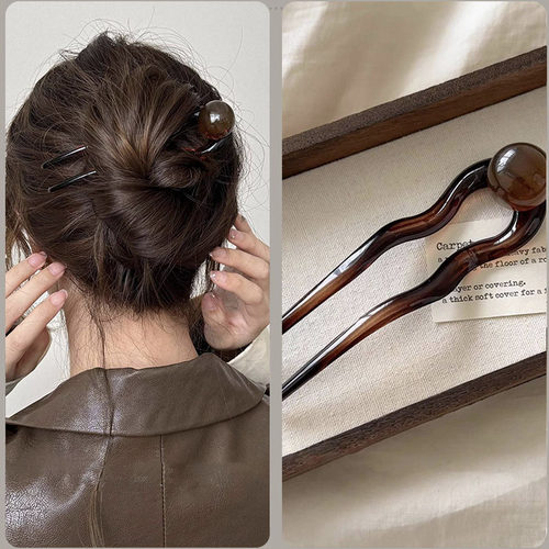 复古u型珠珠发簪女2025新款发卡后脑勺盘发簪子头饰日常百搭发饰