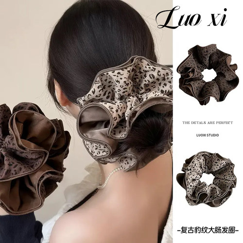 复古美拉德豹纹大肠发圈头绳2025新款高级感后脑勺扎丸子头发绳女