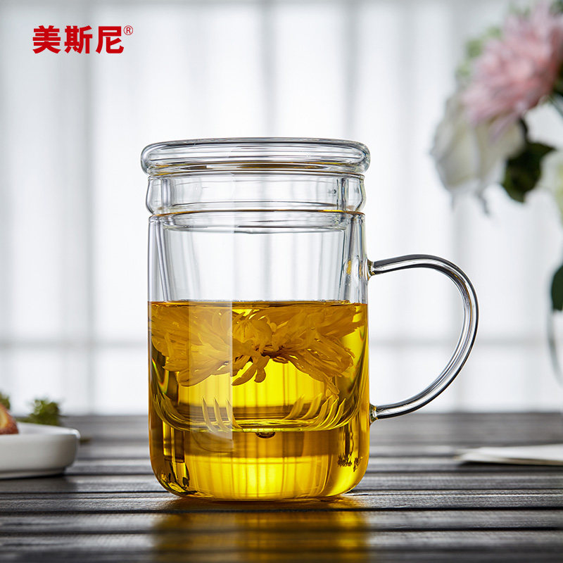 美斯尼玻璃茶杯耐高温带盖大容量图片
