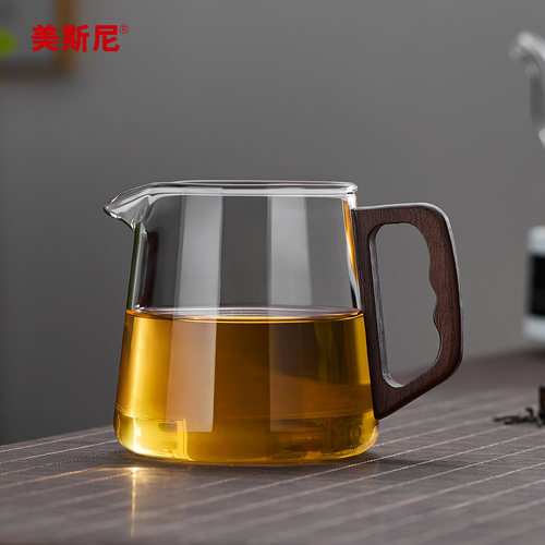 美斯尼玻璃公道杯耐高温木把茶具
