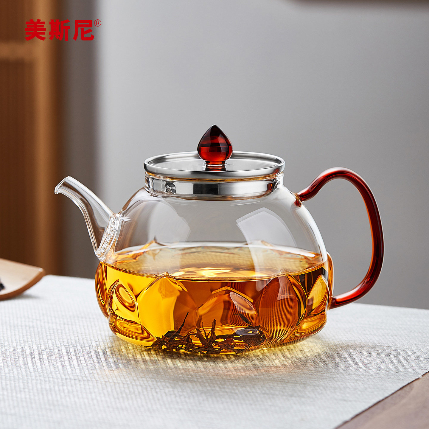 美斯尼玻璃茶壶加厚耐热煮茶器家用泡茶壶茶水分离大容量烧水茶具