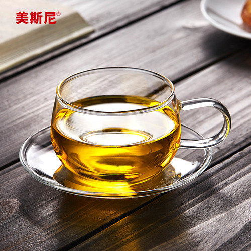 美斯尼玻璃小茶杯家用小杯子带碟