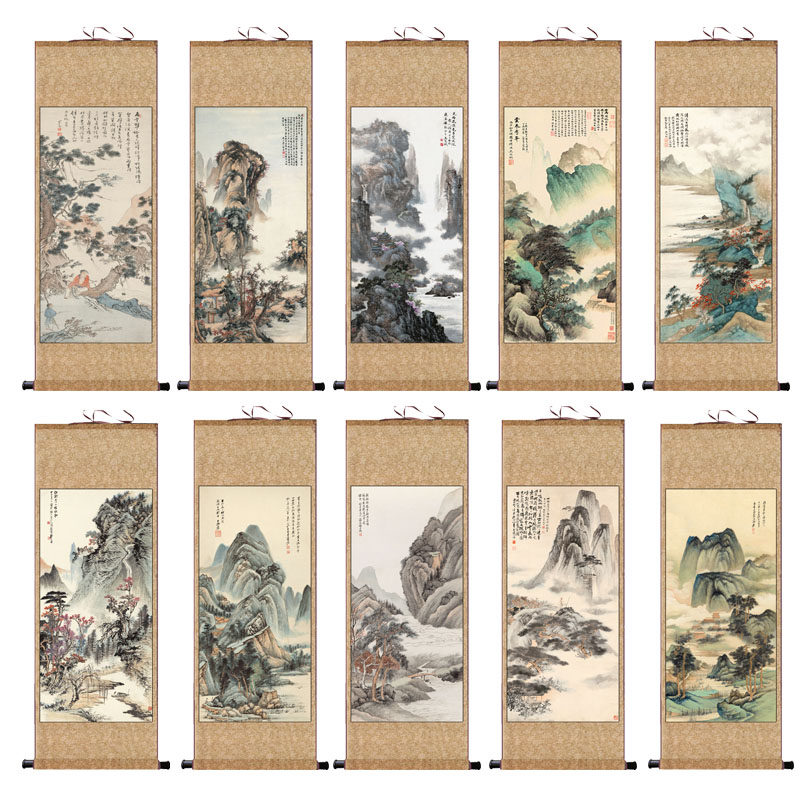 张大千靠山挂画山水画水墨画国画丝绸画绢布画可定制名家书法字画