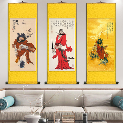 钟馗醉酒新中式丝绸画书房客厅装饰画茶室餐厅明清古画墙壁画定制