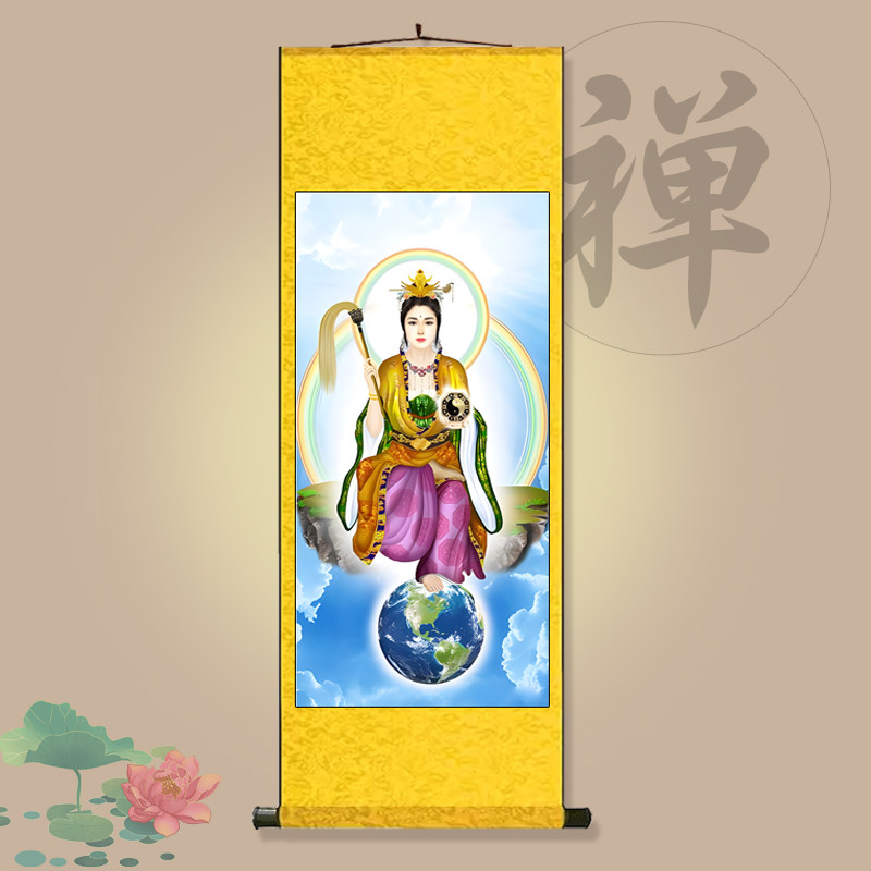 地母新中式挂轴画丝绸画书房客厅国画