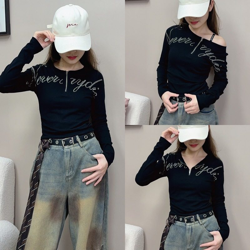 秋冬新款字母烫钻爵士舞上衣