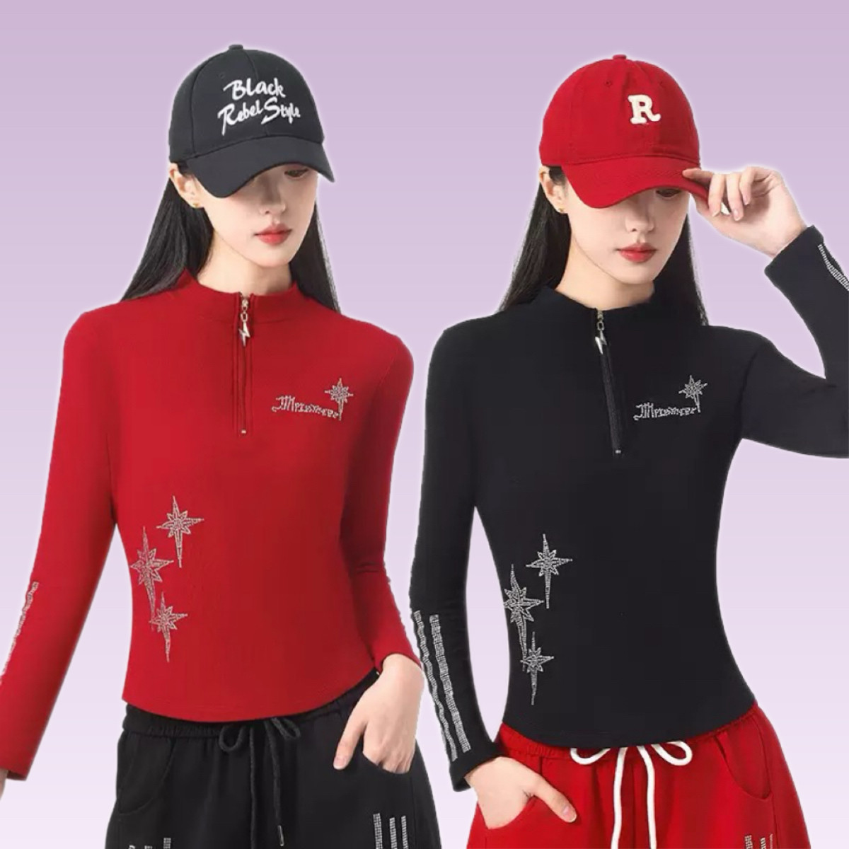 春夏新款立领拉链烫钻舞蹈上衣女