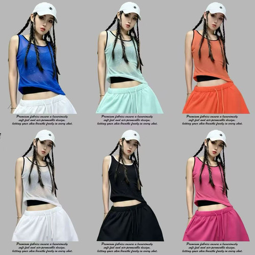 夏季网纱洒银透气无袖舞蹈背心女