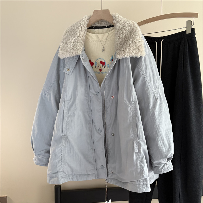 韩国订单冬季新款休闲风毛领羊羔毛羽绒服女一手长宽松保暖外套潮
