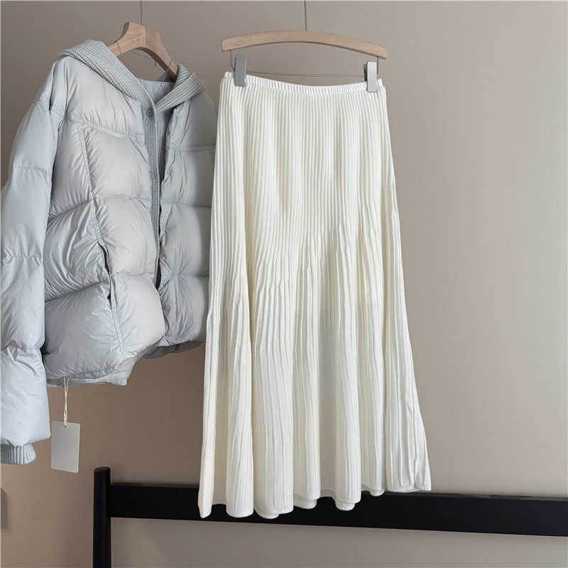 韩国订单温柔风早春新品针织百褶半身裙女高腰显瘦A字长裙压褶裙,女装/女士精品,半身裙,淘宝优惠券,粉丝福利购,淘宝优惠卷