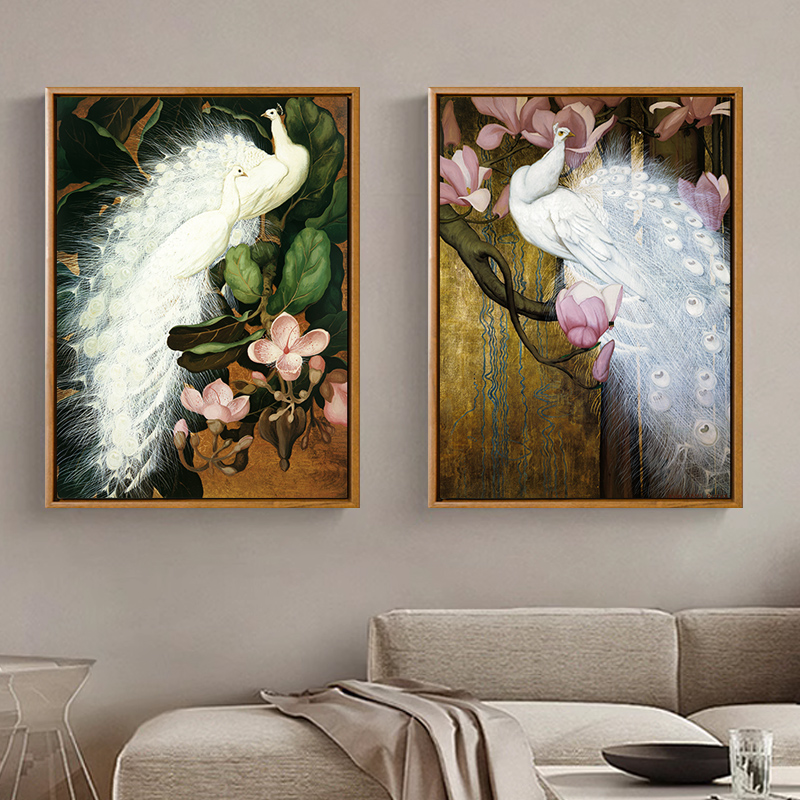 孔雀动物挂画客厅背景简约装饰画