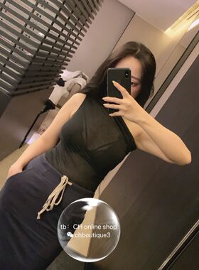 【chenyunmu】亏清RO神级套装 性感微透单肩上衣 经典抽绳包臀裙