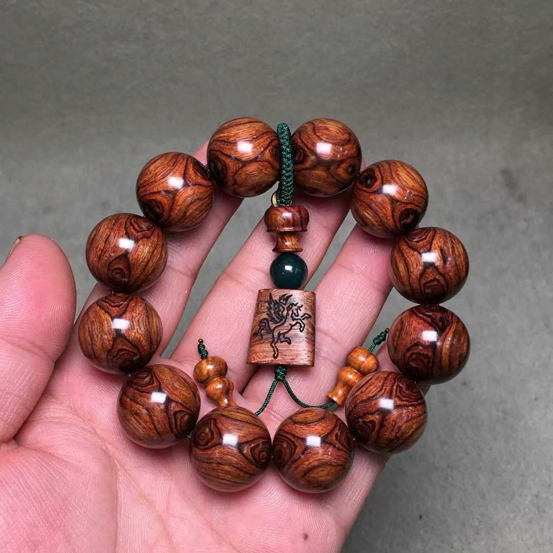 海南黄花梨手串2.0老料鬼脸紫油梨文玩佛珠手链男女瘤疤水波对眼