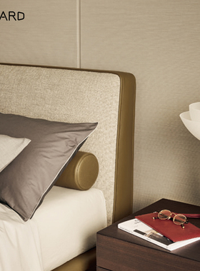 poliform真皮床意式极简主卧1.8m双人床简约侘寂风不锈钢park-1床