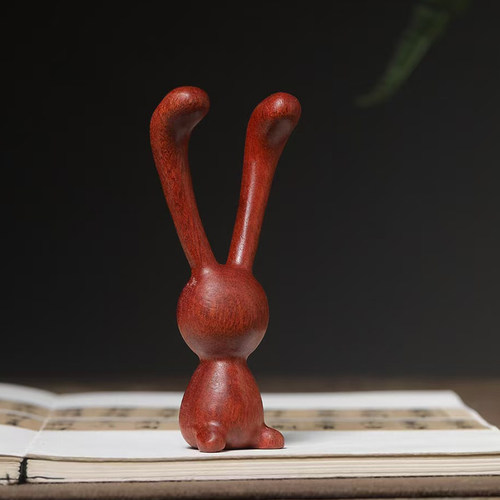 红檀木雕刻长耳朵兔鼻刮款规格10×44×25可爱风木质文玩工艺品