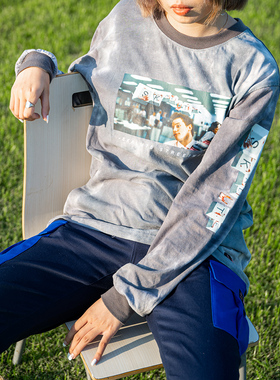 全棉长袖T恤SKALUTE2020秋冬新款圆领嘻哈百搭打底时尚扎染CT018