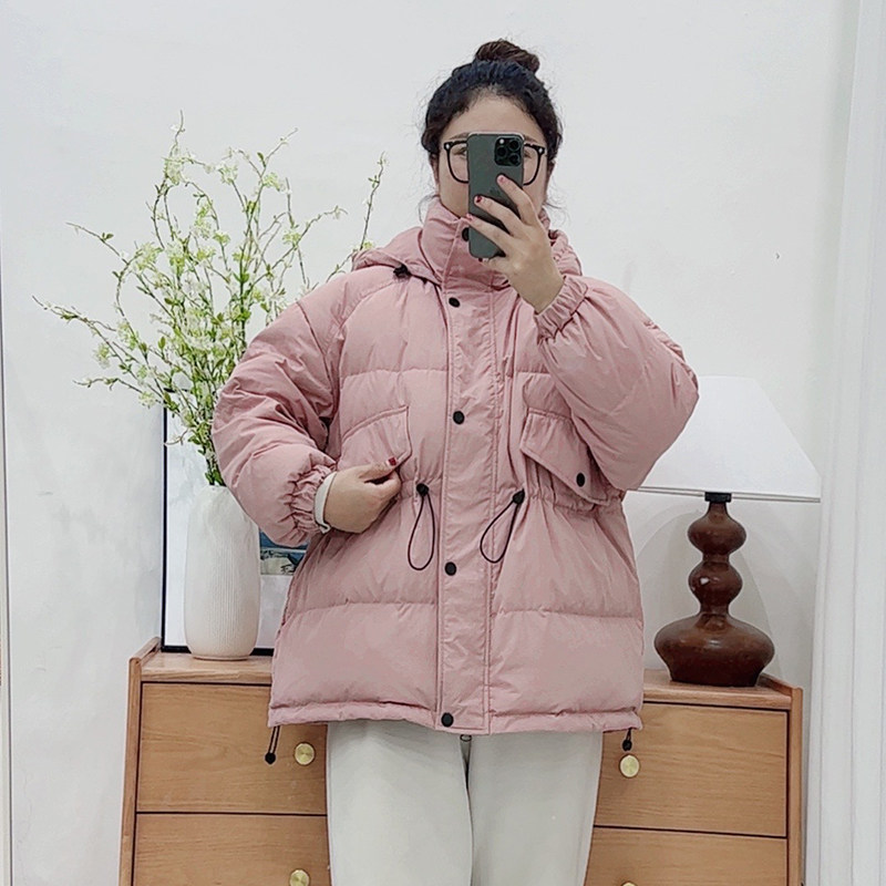 遮肉显瘦显白抽绳连帽港版工装风大码羽绒服140-230斤女秋冬外套