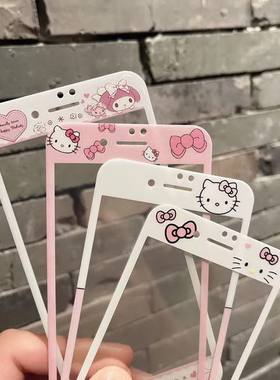 适用苹果4/5/6钢化膜iPhone8plus保护膜带图案7可爱膜se2手机膜软边