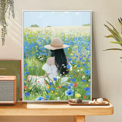 她在丛中笑数字油画diy填充填色高级感丙烯装饰画油彩画