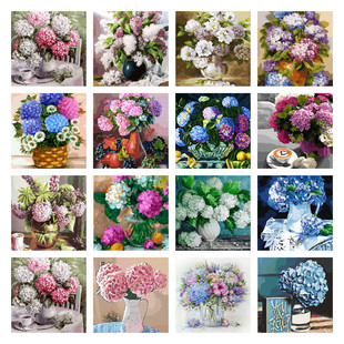 数字油画diy手工填色填充治愈唯美绣球花束欧美花卉丙烯挂画包邮