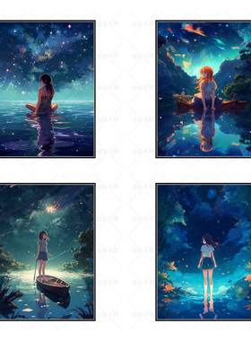 数字油画DIY动漫油彩填色填充丙烯画星湖之上客厅装饰画