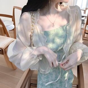 薄纱防晒开衫女披肩夏季配吊带连衣裙子外搭不规则小坎肩欧根纱新
