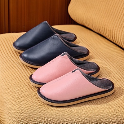 棉拖鞋高级感真皮室内保暖