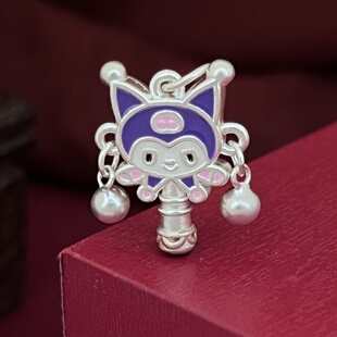 银饰挂坠配件库洛米拨浪鼓珐琅彩胶挂坠足银999纯银3D古法DIY配件