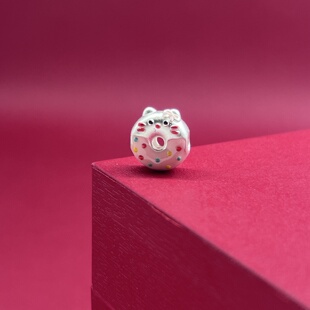 银饰配件3D足银999甜甜圈凯蒂猫珐琅彩胶烤蓝纯银配件DIY编绳手链