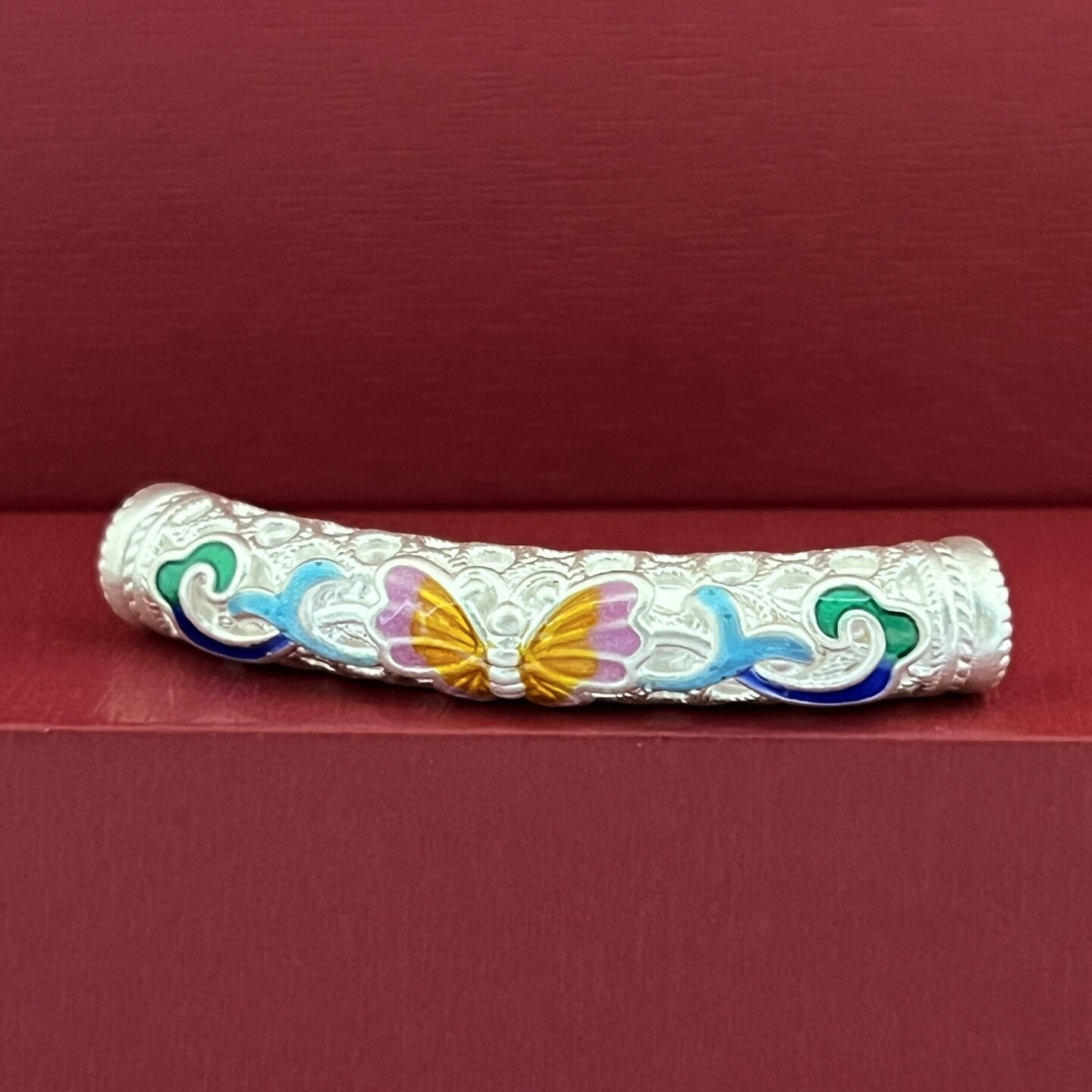 足银999配件蝴蝶半镯弯管珐琅彩胶烤蓝银饰配件散珠隔珠DIY手串复