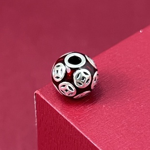 999纯银配件钱币珠转运珠珐琅彩胶复古做旧3D编绳散珠文玩隔珠DIY