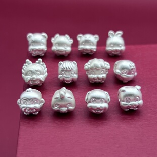 纯银隔珠足银999十二生肖生肖马转运珠配件银饰3D硬银DIY编绳手串