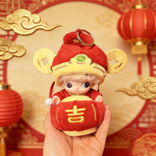 DIMOO新生日记娃衣搪胶盲盒守护眷恋依赖新年春节元宝财神爷套装