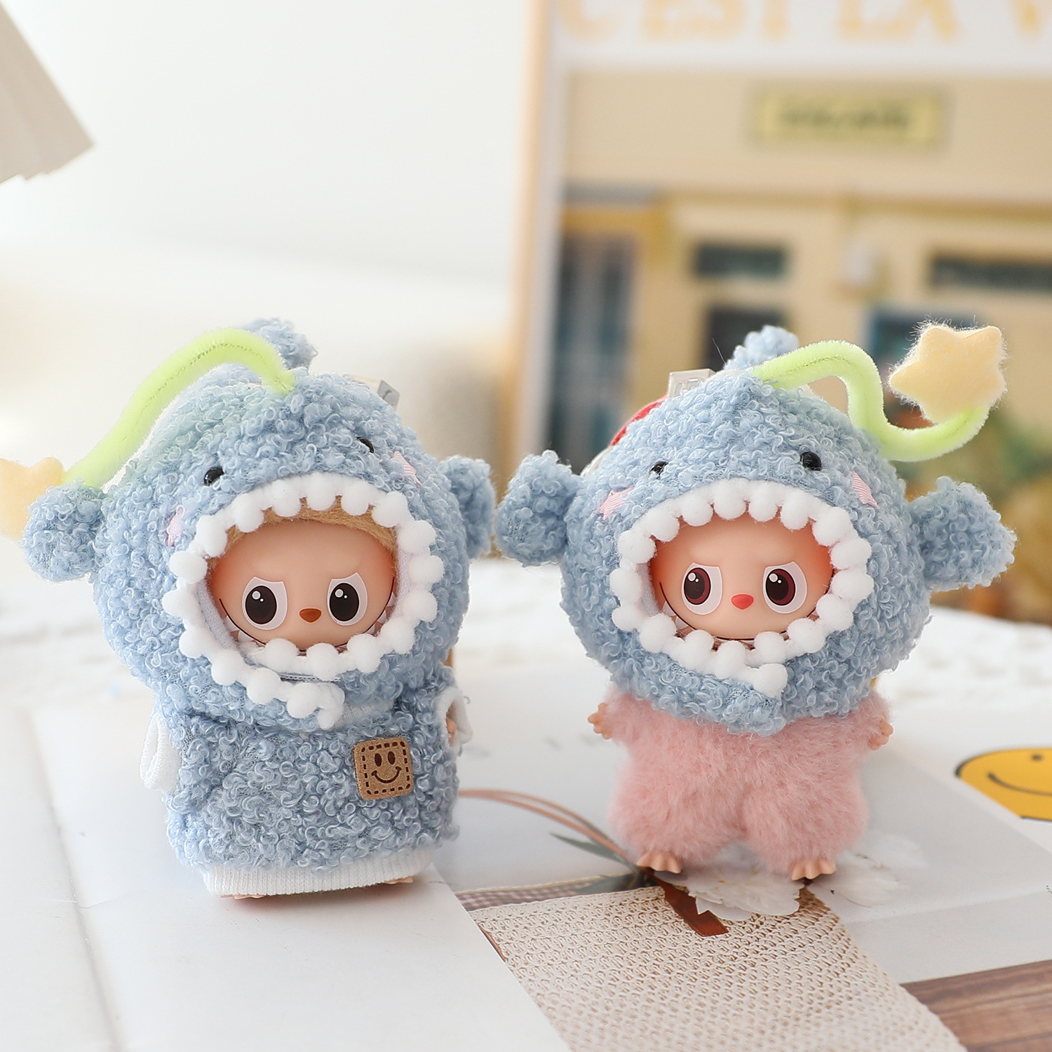 RMAX迷你拉布布娃衣心底密码10cm衣服labubu鲨鱼帽卫衣公仔替换装