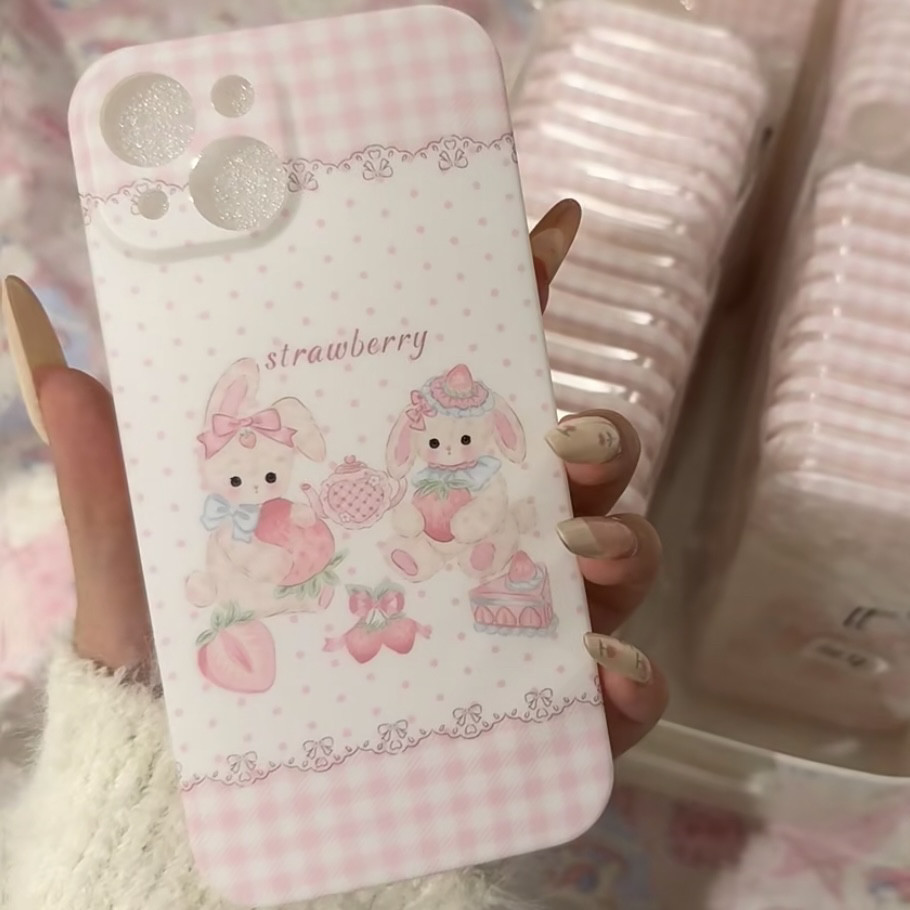 少女莓莓甜心兔适用15苹果14ProMax手机壳iPhone12全包14可爱13Pro软17Promax防摔11保护套16女Xsmax软8p情侣