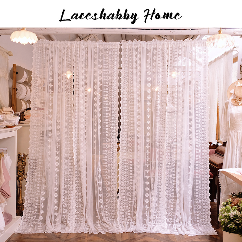 LACESHABBY新款法式乡村风格小清新纯棉绣花蕾丝白色窗帘窗纱帘