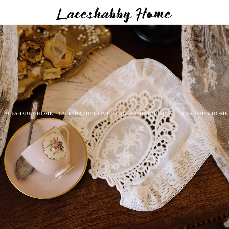 LACESHABBY 새로운 프랑스 복고풍 중공 자수 흰색 면화 레이스 식탁보 코스터 커버
