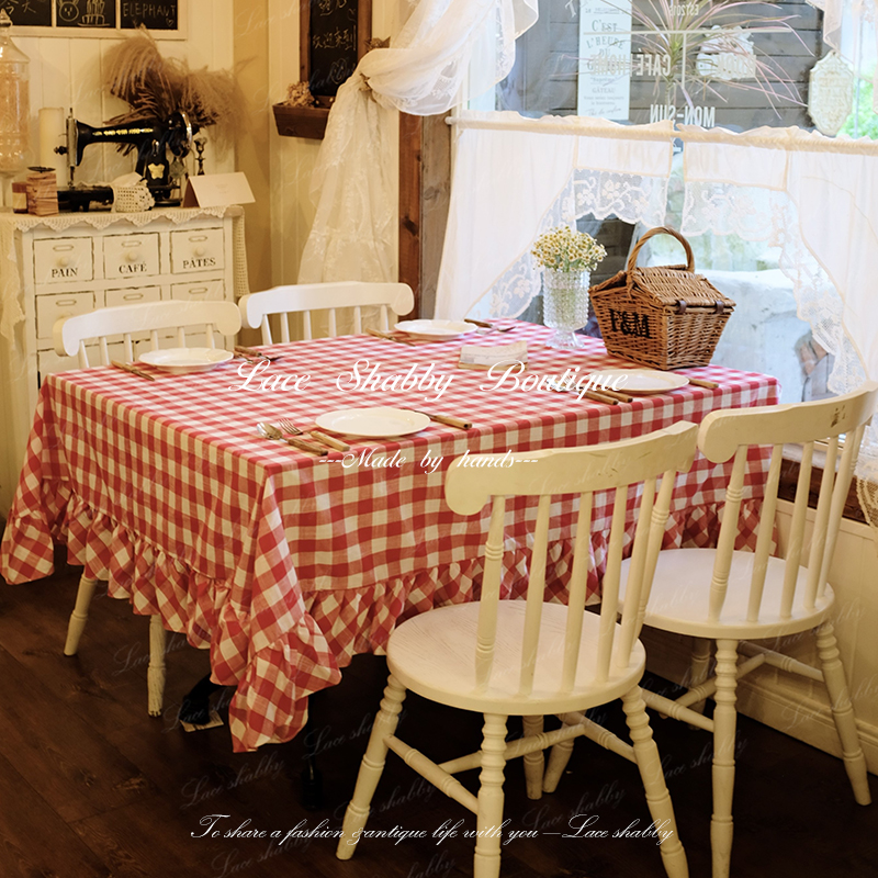 法式复古格子亚麻餐布野餐布桌布