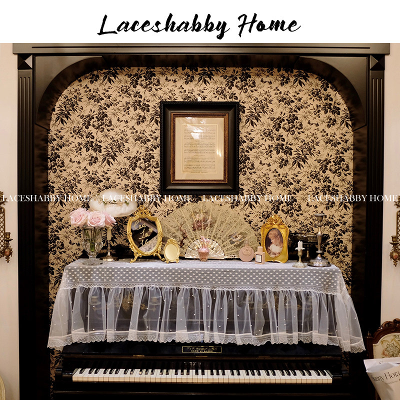 LACESHABBY 새로운 프랑스 수입 LEAVERS 레이스 폴카 도트 자수 프릴 피아노 커버 타월 피아노 커버