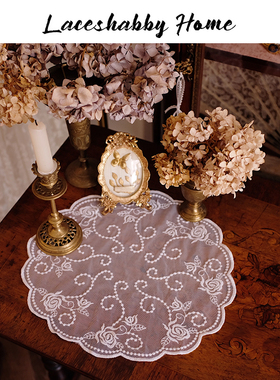 LACESHABBY新款法式复古风格vintage绣花玫瑰蕾丝垫子杯垫盖巾布