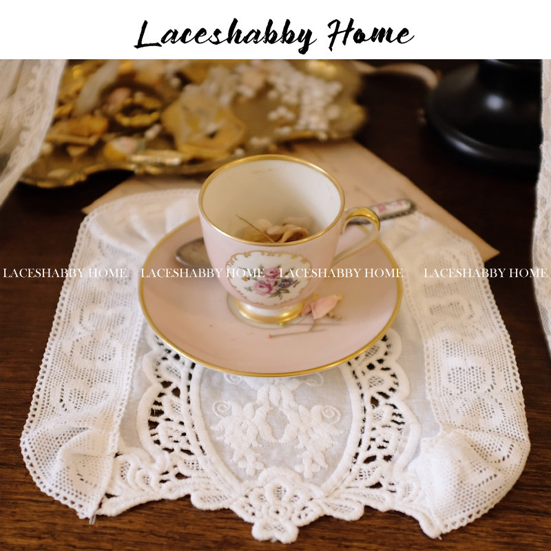 LACESHABBY 새로운 프랑스 복고풍 중공 자수 흰색 면화 레이스 식탁보 코스터 커버