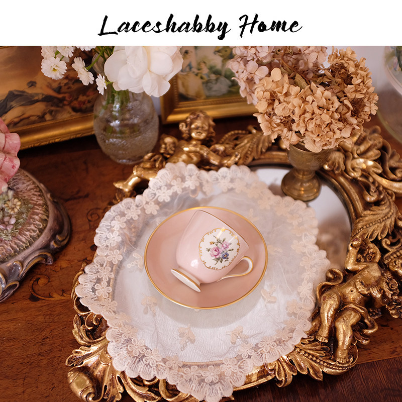 LACESHABBY 새로운 프랑스 복고풍 작은 신선한 자수 꽃 레이스 쿠션 커버 코스터