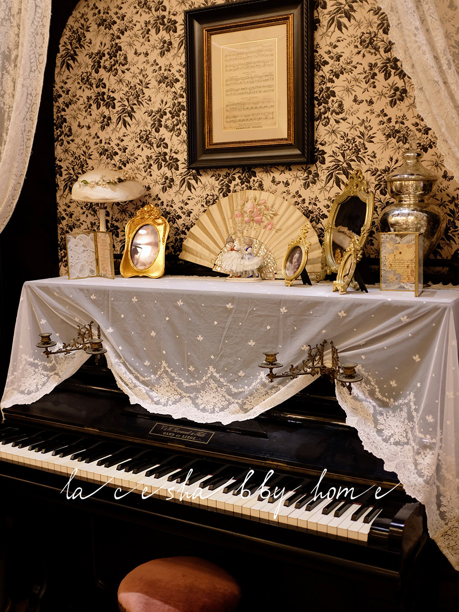 钢琴搭配神器！新款超美法式复古绣花蕾丝米色钢琴盖巾防尘钢琴罩