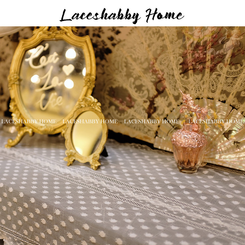 LACESHABBY 새로운 프랑스 수입 LEAVERS 레이스 폴카 도트 자수 프릴 피아노 커버 타월 피아노 커버