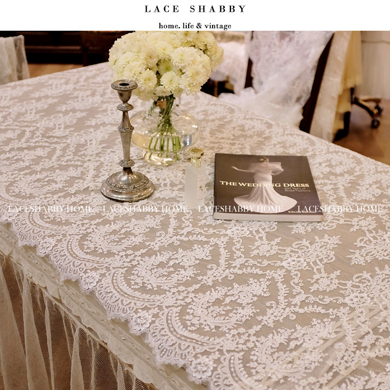 LACESHABBY新款复古白色蕾丝桌布