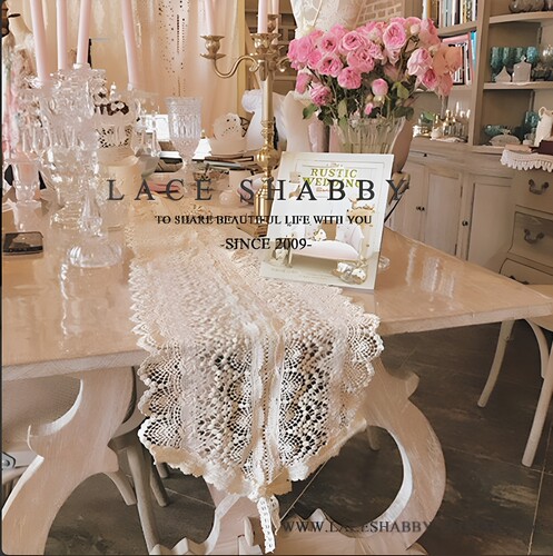 laceshabby法式复古米色蕾丝桌旗